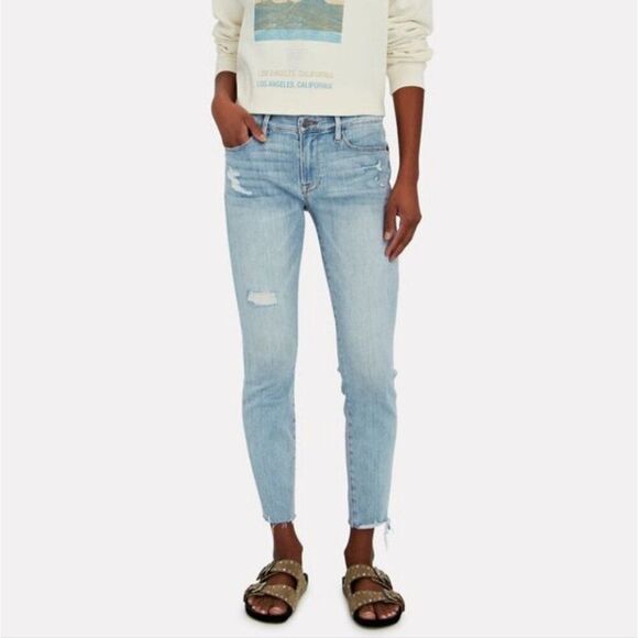 Frame Le Skinny Crop Jeans 28 Light Blue Distressed - Picture 3 of 12